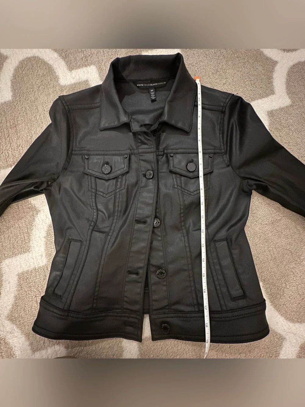 White House Black Market Black Coated Denim Jacket